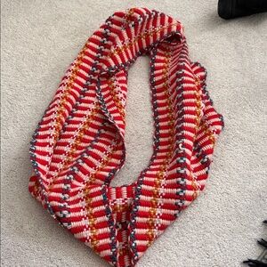 Red and White Woven Infinity Chunky Scarf